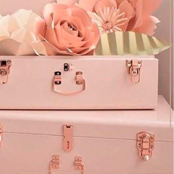 Maleta Retrô Decorativa Tipo Baú Em Metal Rosa - Kit 2 Un - 2