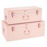 Maleta Retrô Decorativa Tipo Baú Em Metal Rosa - Kit 2 Un - 1