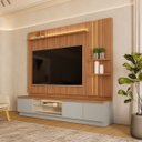 Ver imagem 1 de Conjunto Painel Rack Módulo Lateral Been Mdp/mdf Tv até 75 Canela/gris G77 - Gran Belo