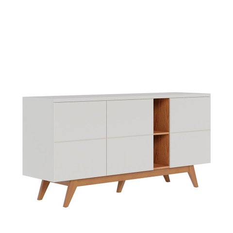 Aparador Buffet Noronha 160cm 3 Portas de Giro Off White Matte/Freijo - Ssx Multicoisas