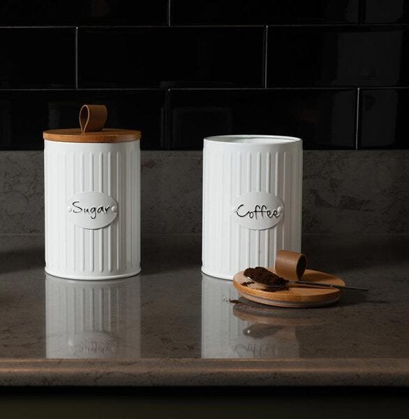 Kit com 2 Latas Decorativas Coffee e Cookies com Tampa em Bambu Lisse - Yoi - 4