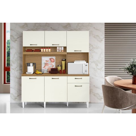 Kit Cozinha Siena 160cm com Nicho para Forno/microondas - Atacama/ Off White Aramóveis