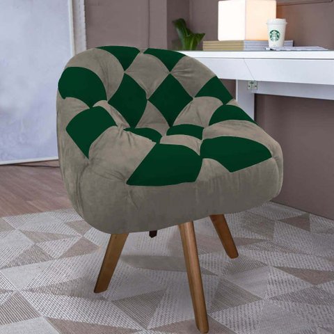 Poltrona Paloma Escritório Sala Giratória Madeira Suede Cappuccino e Suede Verde - Dominic Decor