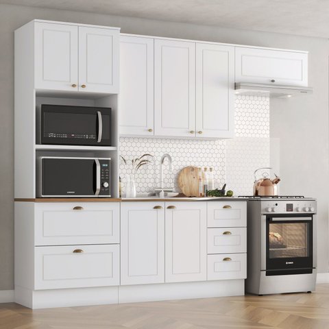 Cozinha Compacta 04 Peças 100% MDF com Torre Quente 02 Fornos Americana Branco/Nature