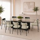 Ver imagem 1 de Kit 8 Cadeiras Sala de Jantar Lisa Pés Preto Linho/PU Bege/Preto m² - Monari Design