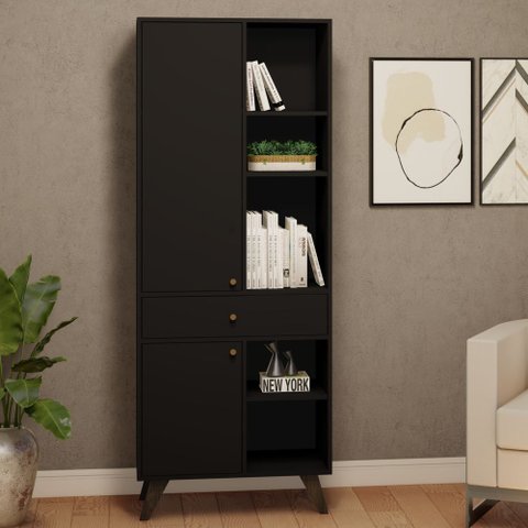 Armário Estante Multiuso 70cm 02 Portas Cnj2033-Pr Estilare Preto