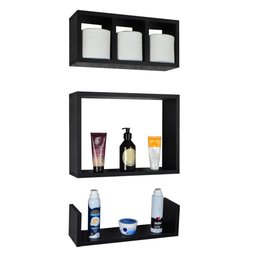 Kit 3 Peças Nicho Prateleira para Banheiro Preto 40 x 12cm - 7