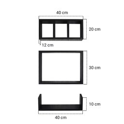 Kit 3 Peças Nicho Prateleira para Banheiro Preto 40 x 12cm - 5