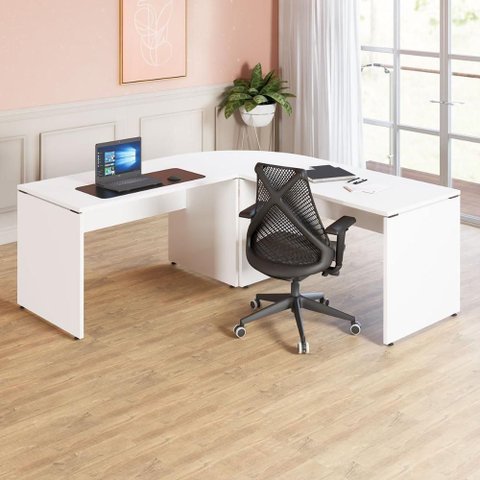 Mesa para Escritório em L Mesa L 190cm x 70cm Moderna Branco F5 Office