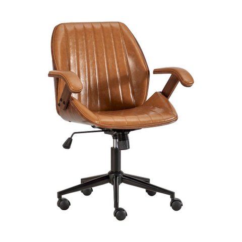 Cadeira de Escritório Ergonômica Giratória Diretor Executiva Couro Saragoça Office Cor:caramelo