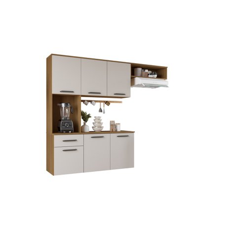 Cozinha Suspensa Espaçosa e Organizada 6 Portas e 1 Gaveta - Freijó/off White