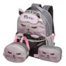 Mochila De Costa Gato Paetê Escolar Com Lancheira Estojo Box - 1
