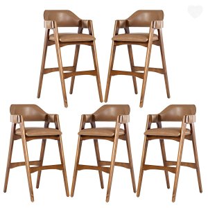 Kit 5 Banquetas Alta para Balcão Lua Madeira Imbuia Impermeável Caramelo L85 Rmi