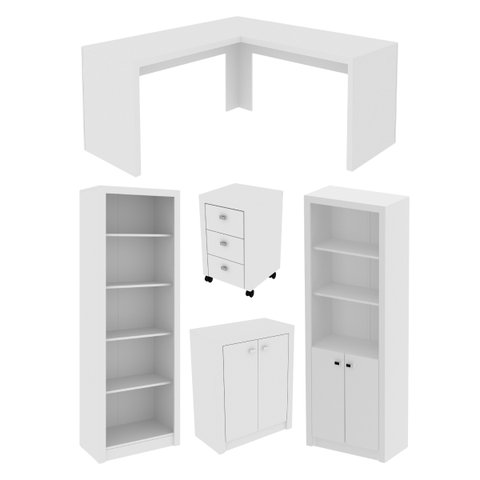 Conjunto para Escritório Branco 5 Peças Tecnomobili