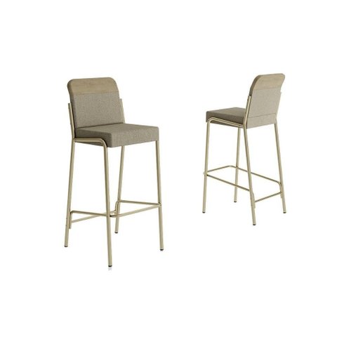 Banqueta Sala de Jantar Duo 1753 Kit 2 Un Dourado/linho Bamboo/courano Bamboo - Carraro