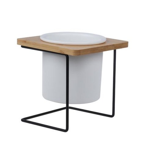Cachepot de Ceramica Branco C/base Metal e Madeira