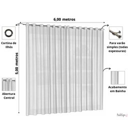 Cortina Pé Direito Duplo Firenze 6,00m x 5,00m Ilhós Cromado - Branco - 4