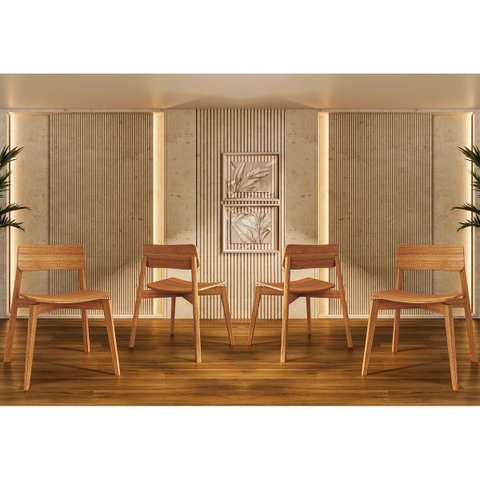 Conjunto Nature com 4 Cadeiras Madeira Pinus Rústico Claro