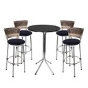 Ver imagem 1 de Jogo de Mesa Bistrô Cromado Tampo Preto Redondo 4 Banquetas Junco Capuccino Assento Preto Fortmix