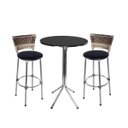 Ver imagem 1 de Jogo de Mesa Bistrô Cromado Tampo Preto Redondo 2 Banquetas Junco Capuccino Assento Preto Fortmix