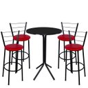 Ver imagem 1 de Jogo de Mesa Bistrô Tampo Preto Redondo 4 Banquetas Preta Assento Vermelho Fortmix