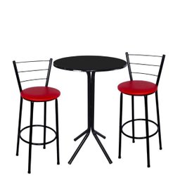 Jogo de Mesa Bistrô Tampo Preto Redondo 2 Banquetas Preta Assento Vermelho Fortmix - 1