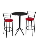 Ver imagem 1 de Jogo de Mesa Bistrô Tampo Preto Redondo 2 Banquetas Preta Assento Vermelho Fortmix