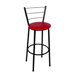 Jogo de Mesa Bistrô Tampo Preto Redondo 2 Banquetas Preta Assento Vermelho Fortmix - 3