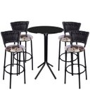 Ver imagem 1 de Jogo de Mesa Bistrô Tampo Preto Redondo 4 Banquetas Preta Junco Preto Assento Floral Marrom Fortmix