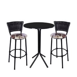 Jogo de Mesa Bistrô Tampo Preto Redondo 2 Banquetas Preta Junco Preto Assento Floral Marrom Fortmix - 1