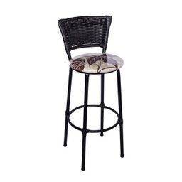 Jogo de Mesa Bistrô Tampo Preto Redondo 2 Banquetas Preta Junco Preto Assento Floral Marrom Fortmix - 3