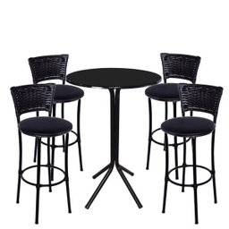 Jogo de Mesa Bistrô Tampo Preto Redondo 4 Banquetas Preta Junco e Assento Preto Fortmix - 1