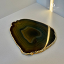 Ver imagem 2 de Platter Pedra Ágata Verde Pequena de 15 À 20cm com Banho de Ouro na Borda