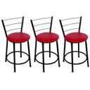 Ver imagem 1 de Kit 3 Banquetas Baixa Preta com Assento Vermelho Fortmix
