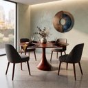 Ver imagem 3 de Mesa Redonda Mahal 4 Lugares Base Madeira Maciça Tampo com Lâmina Natural 100 cm Cor Castanho