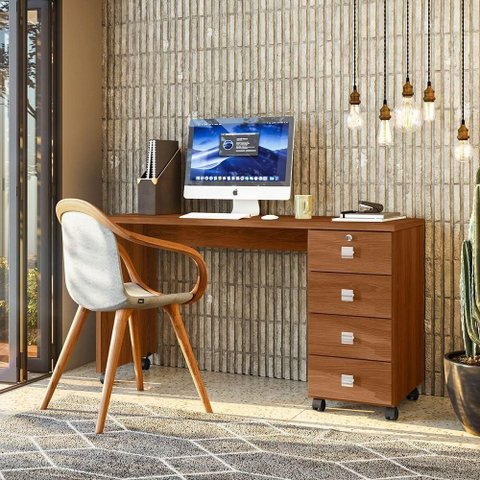 Escrivaninha para Computador Office em Mdp 25mm com 4 Gavetas Dubai Lukaliam Móveis Jequitiba
