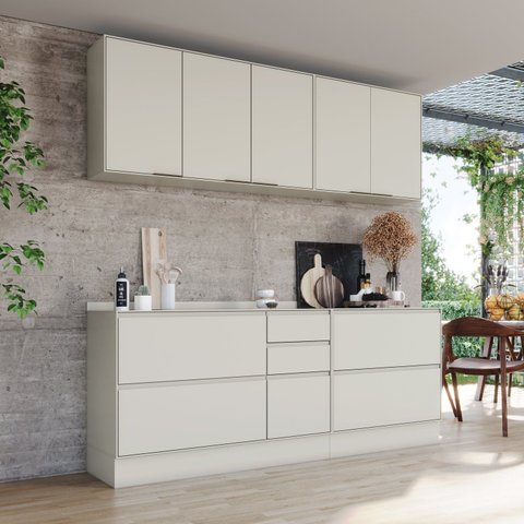 Cozinha Compacta 4 Peças em MDF com Balcão e Tampo Fineze Areia