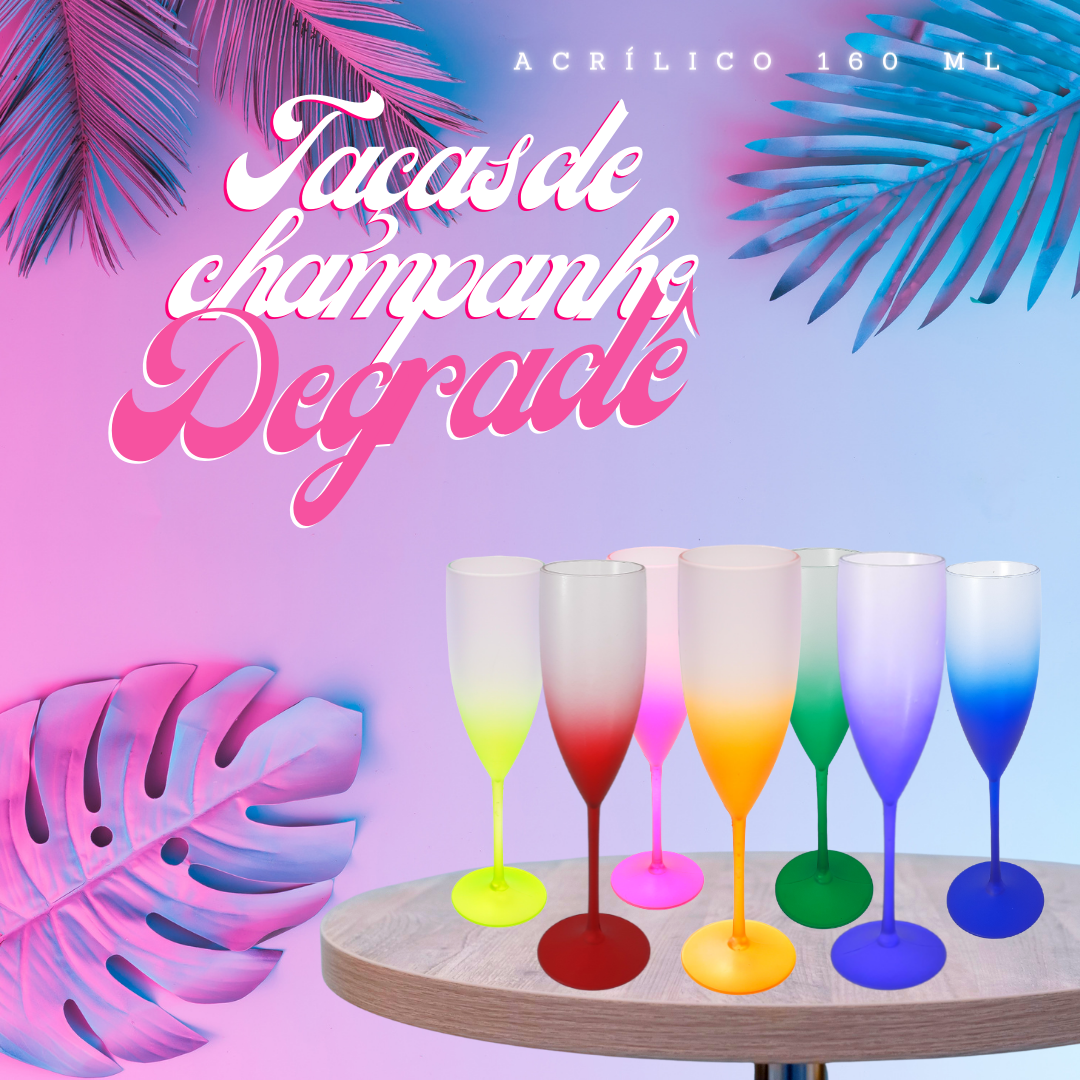 6 Taças De Champanhe Acrílico Degrade 160 ML: Laranja Neon - 2