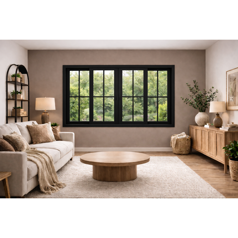 Janela de Correr 4 Folhas com Grade Alumínio Preto 120x150 Linha 25 Jade