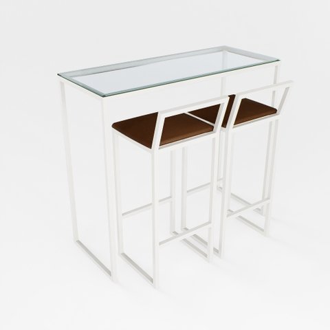 Bancada Cozinha Balcão Gourmet Vidro 2 Banquetas Estofado Br
