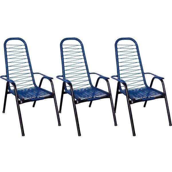 Kit 3 Cadeiras de Área e Varanda Fio Azul Fortmix