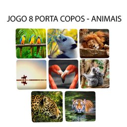 Kit 8 Porta Chopp Tigre Arara Azul Tucano Amantes de Animais Quadrado - 1 Kit 8 Porta Chopp Tigre Arara Azul Tucano Amantes de Animais Quadrado - 1