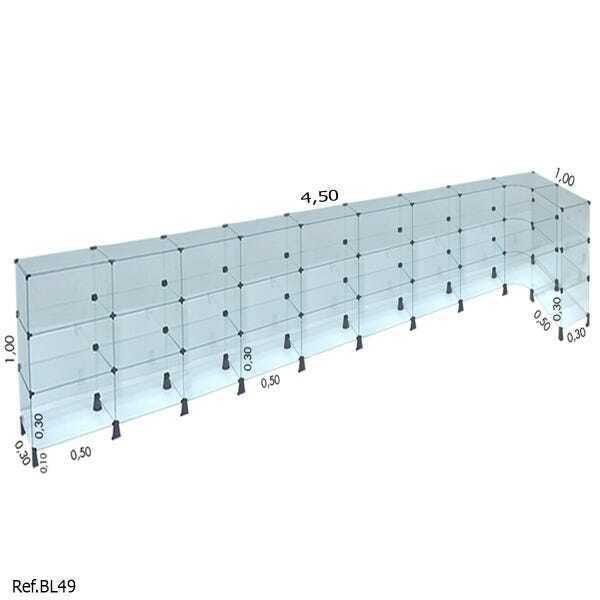 Balcão de Atendimento L Modulado em Vidro 4,50 x 1,00 x 0,30