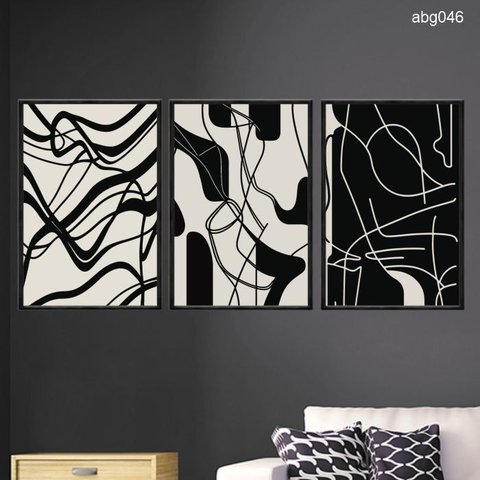 Kit 03 Quadros Decorativos - Arte Abstrata Rabiscos Abg046 - Vidro 60x80cm