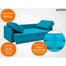 Sofá Astro 2,60M Sem Caixa, Retrátil e Reclinável Velosuede Turquesa - Netsofás - 4
