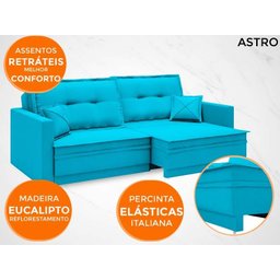 Sofá Astro 2,60M Sem Caixa, Retrátil e Reclinável Velosuede Turquesa - Netsofás - 5