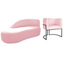 Ver imagem 1 de Kit Divã Luna 185cm Lado Esquerdo e 01 Poltrona Base de Ferro Preto Suede Rosa Bebe