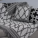 Ver imagem 2 de Kit Xale para Sofá Franja Grécia Tecido Jacquard Almofadas Cheias 5 Peças Preto