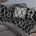 Ver imagem 3 de Kit Xale para Sofá Franja Grécia Tecido Jacquard Almofadas Cheias 5 Peças Preto