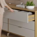Ver imagem 5 de Cômoda 6 Gavetas Pés em Aço Carbono Design Moderno 178cm Glow Carvalho com Off White Fosco